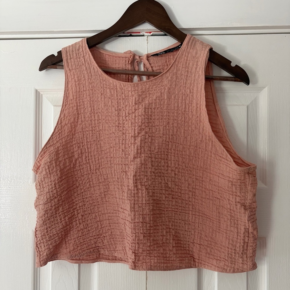 Zara Textured Pink‎ Cotton Crop Top Size Large EUC